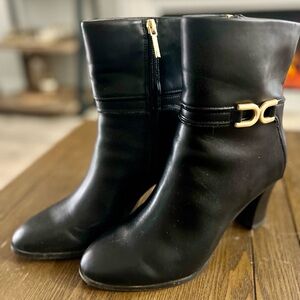 Crown & Ivy Black Heeled Boots with Gold Buckle